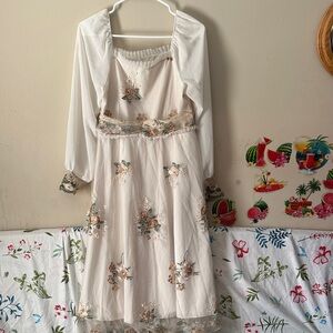 Ivory Floral Embroidered Midi Dress